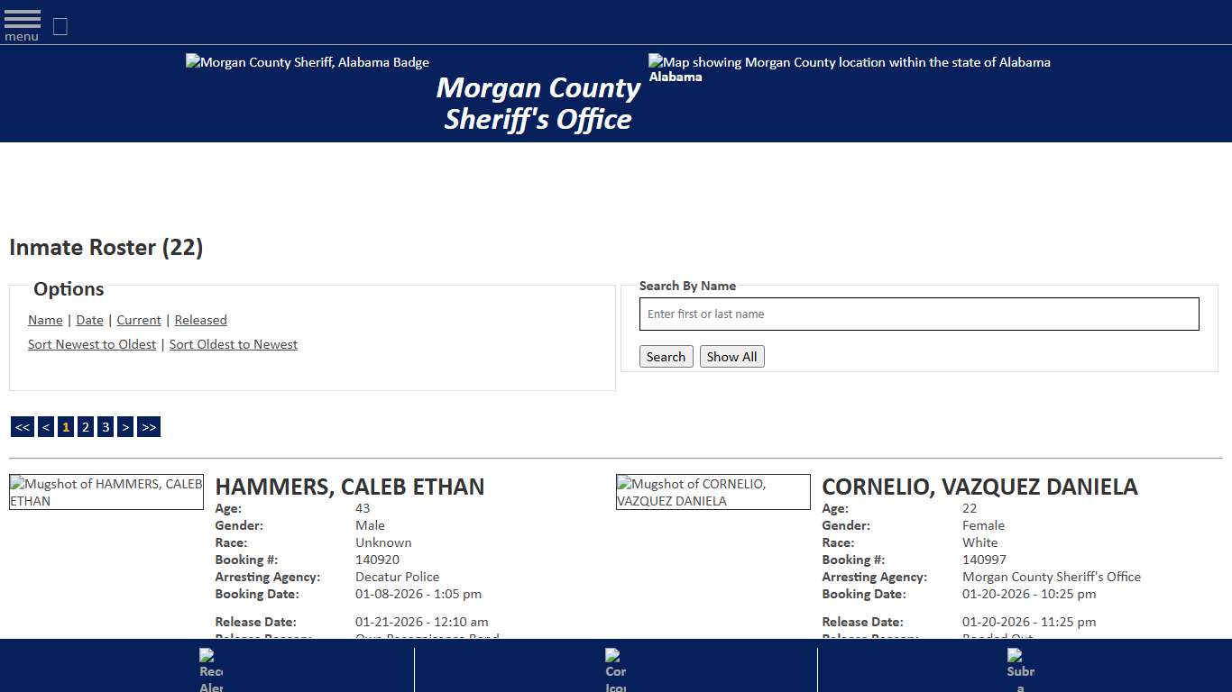 Inmate Roster - Released Inmates Booking Date Descending - Morgan County Sheriff, Alabama