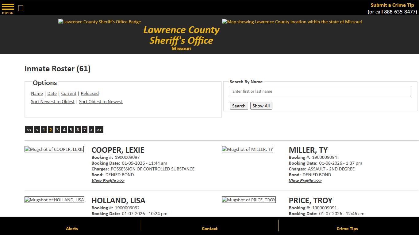 Inmate Roster - Page 2 Current Inmates Booking Date Descending - Lawrence County Sheriff MO