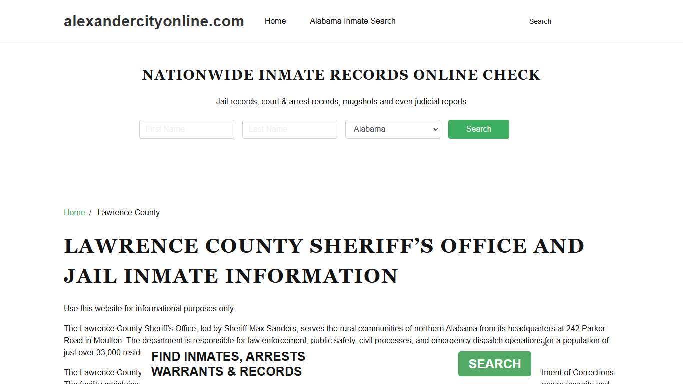 Lawrence County Sheriff, AL, Jail Inmate Search, Recent Arrests